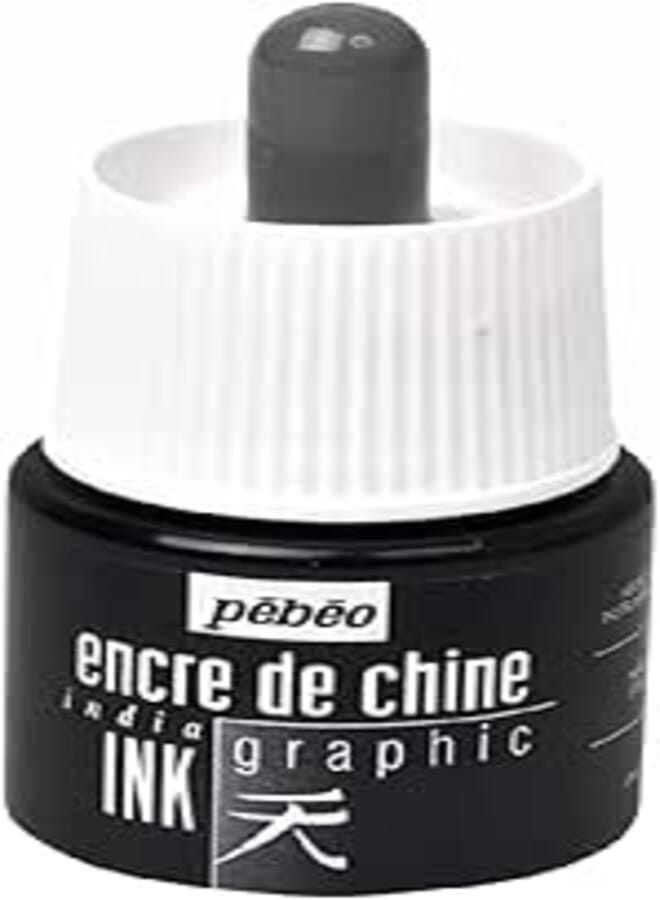 Pebeo Graphic Black India Drawing Ink 45ml with Dropper , 2725452028102